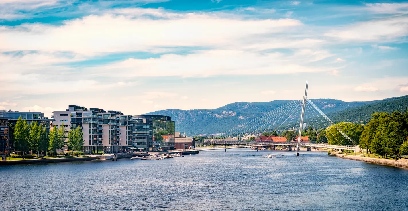 Drammenselva og byen sett fra elvebredden