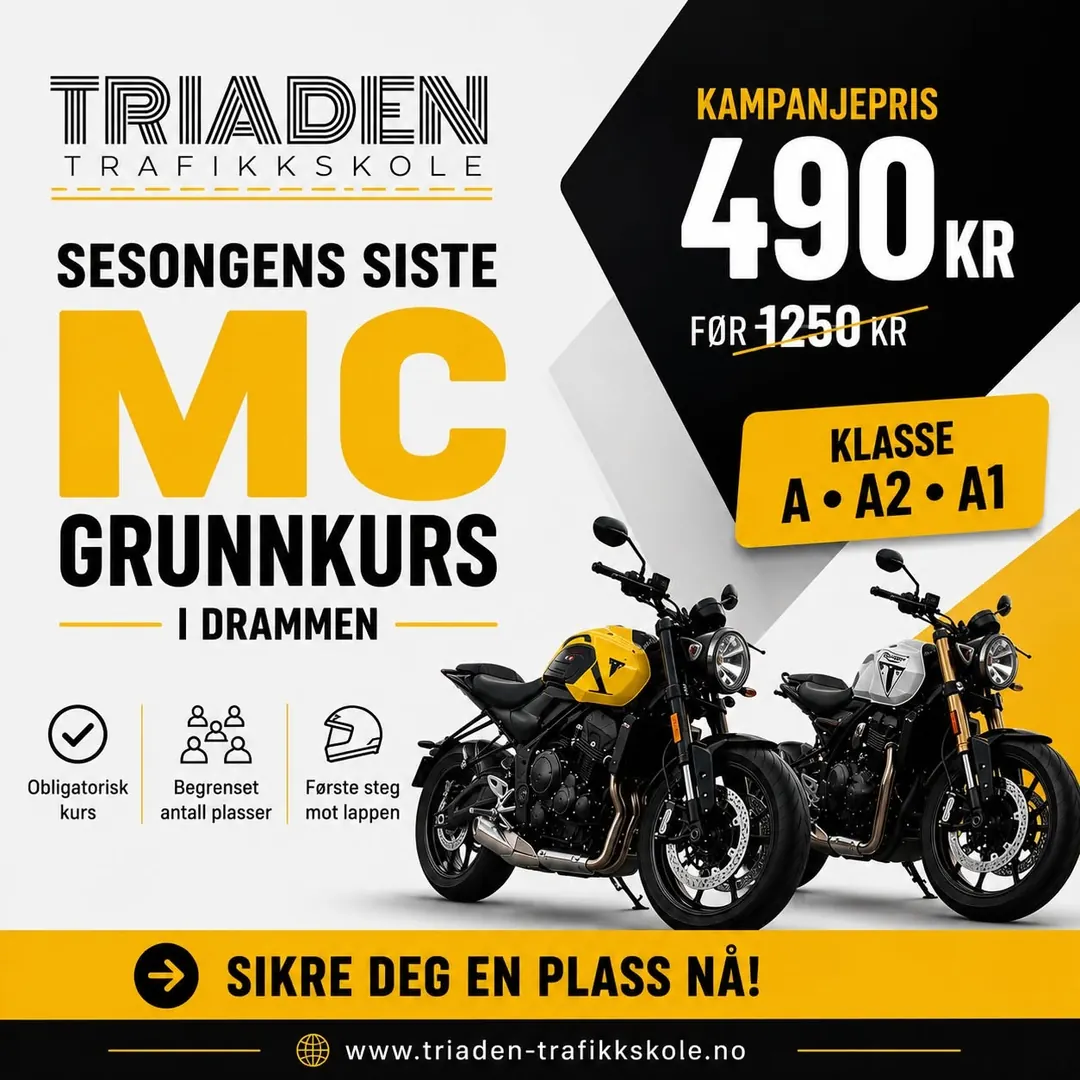 Plakat for MC-grunnkurs til kampanjepris 490 kr